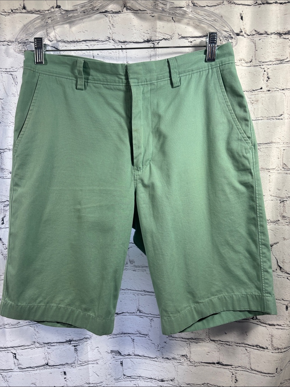 J. Crew Men's Sage Green Flat-Front Cotton Shorts